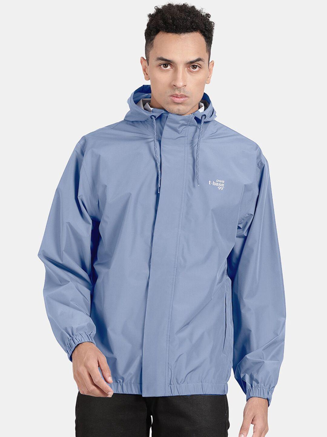 t-base men blue geometric windcheater and water resistant sporty jacket