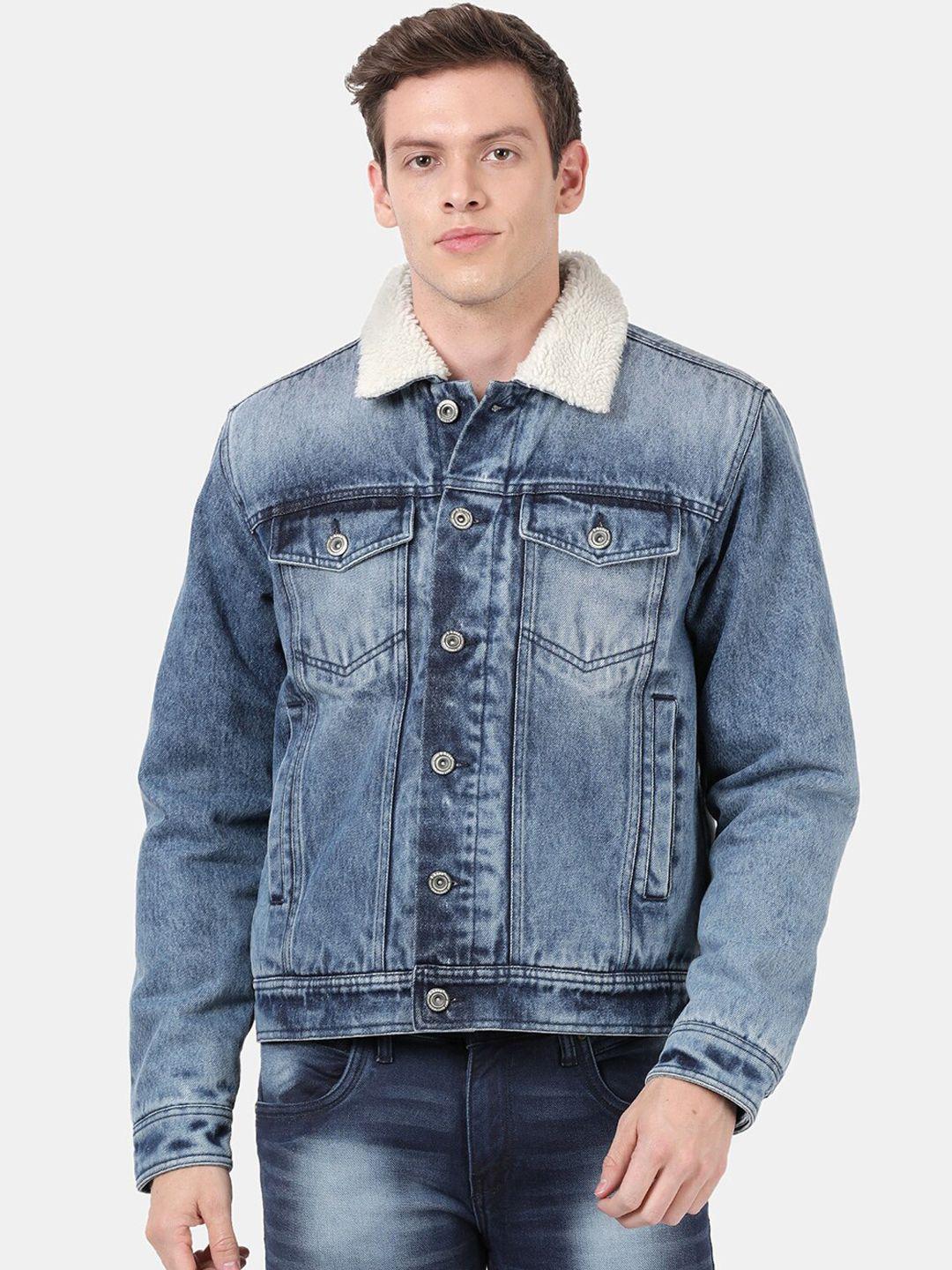 t-base men blue washed denim jacket