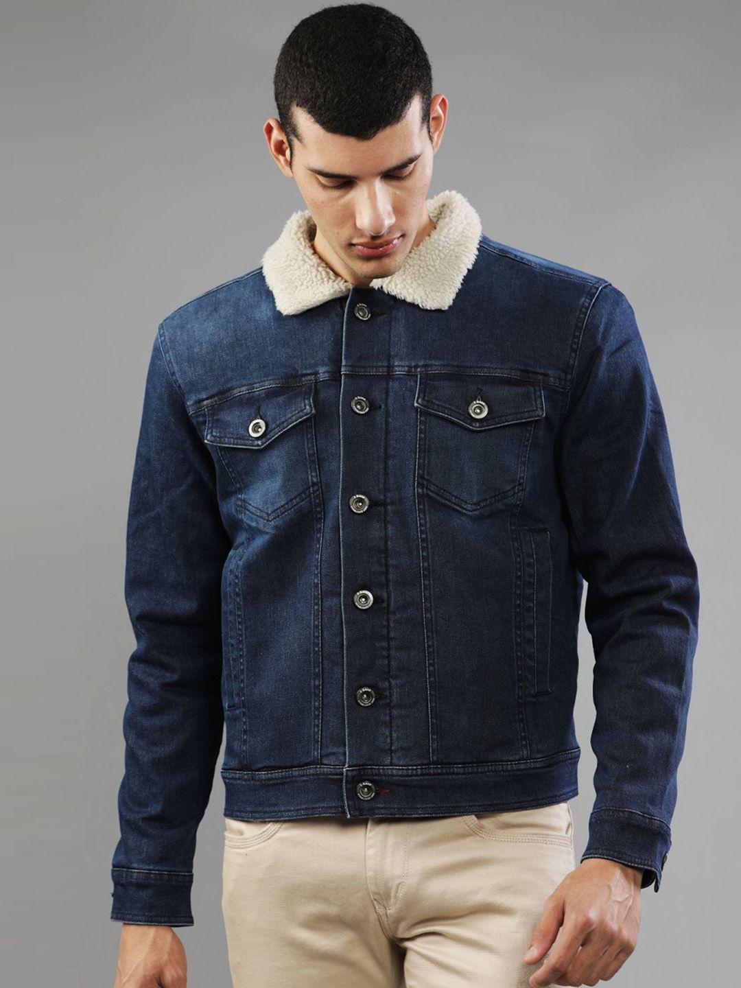 t-base men blue washed windcheater denim jacket