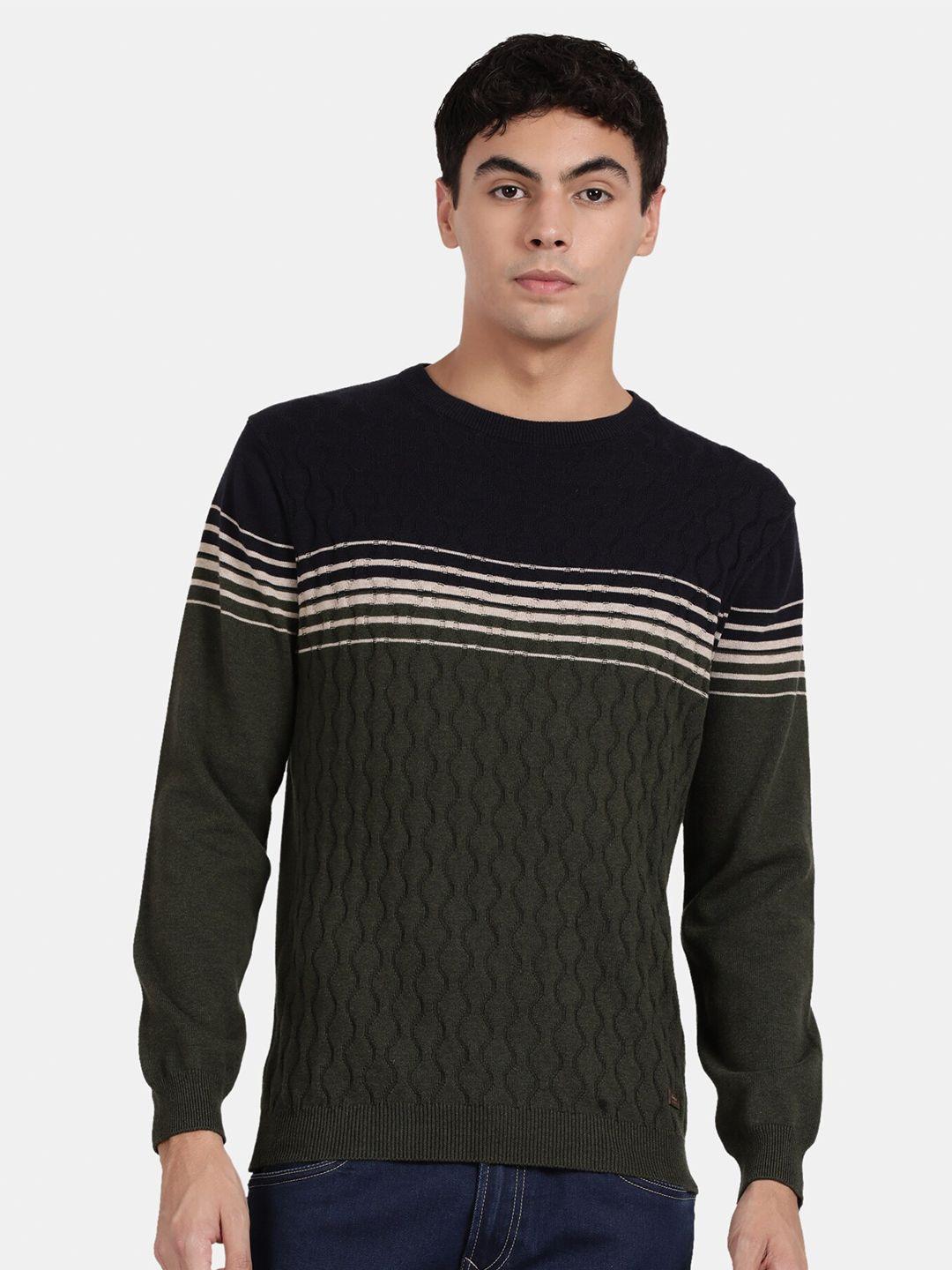 t-base men green & black striped pullover