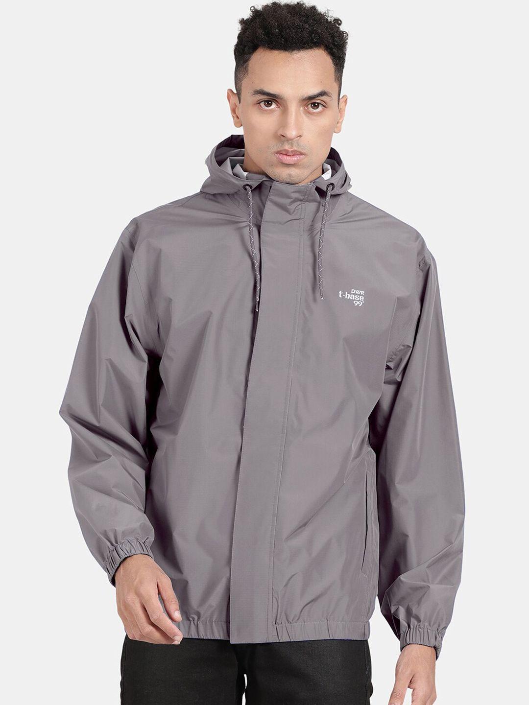 t-base men grey geometric windcheater and water resistant sporty jacket