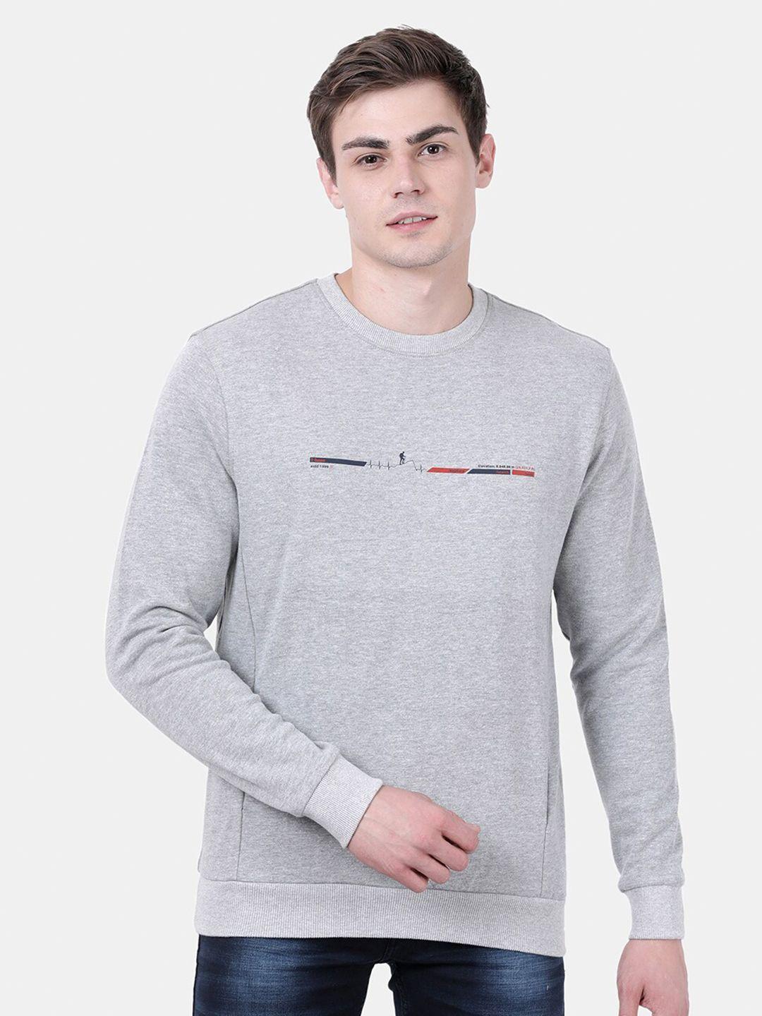 t-base men grey melange printed cotton sweatshirt