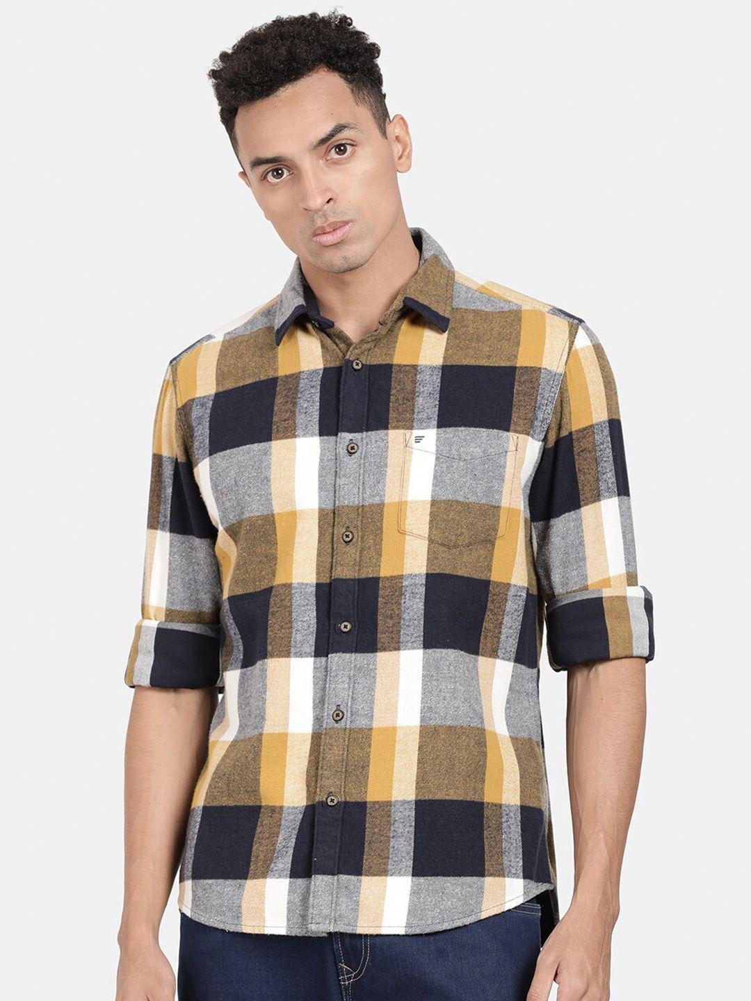 t-base men multicoloured opaque checked casual shirt