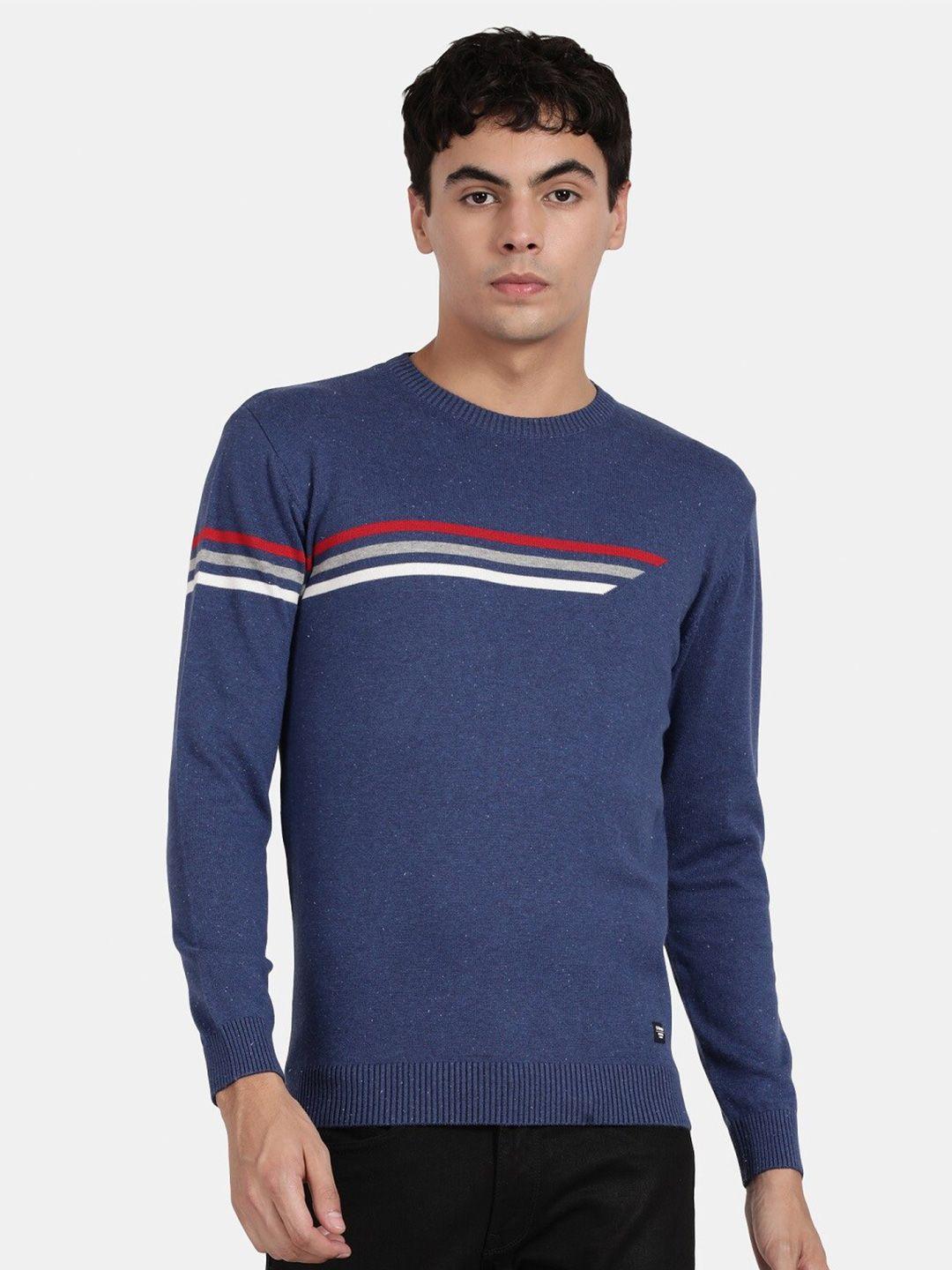 t-base men navy blue & white striped pullover