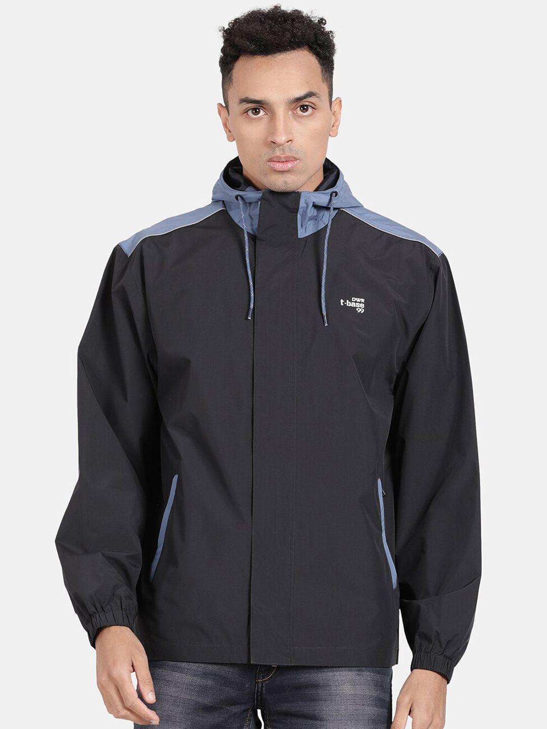 t-base men navy blue graphite geometric windcheater and water resistant crop sporty jacket