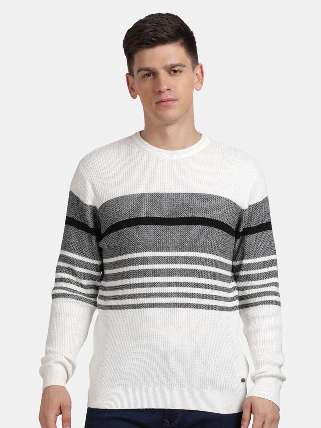t-base men off white & grey striped pullover