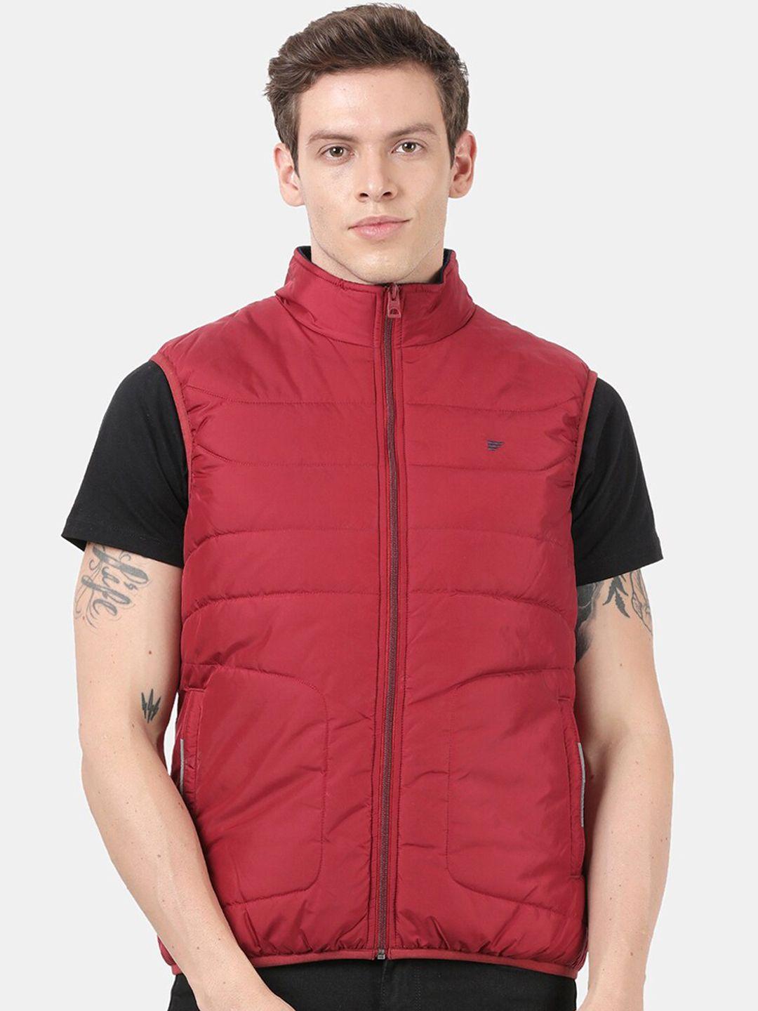 t-base men red striped windcheater padded jacket