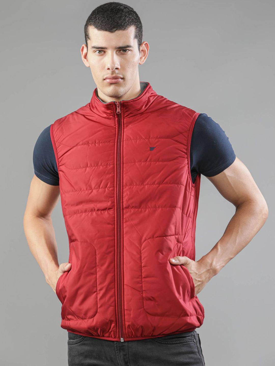 t-base men red windcheater solid padded jacket