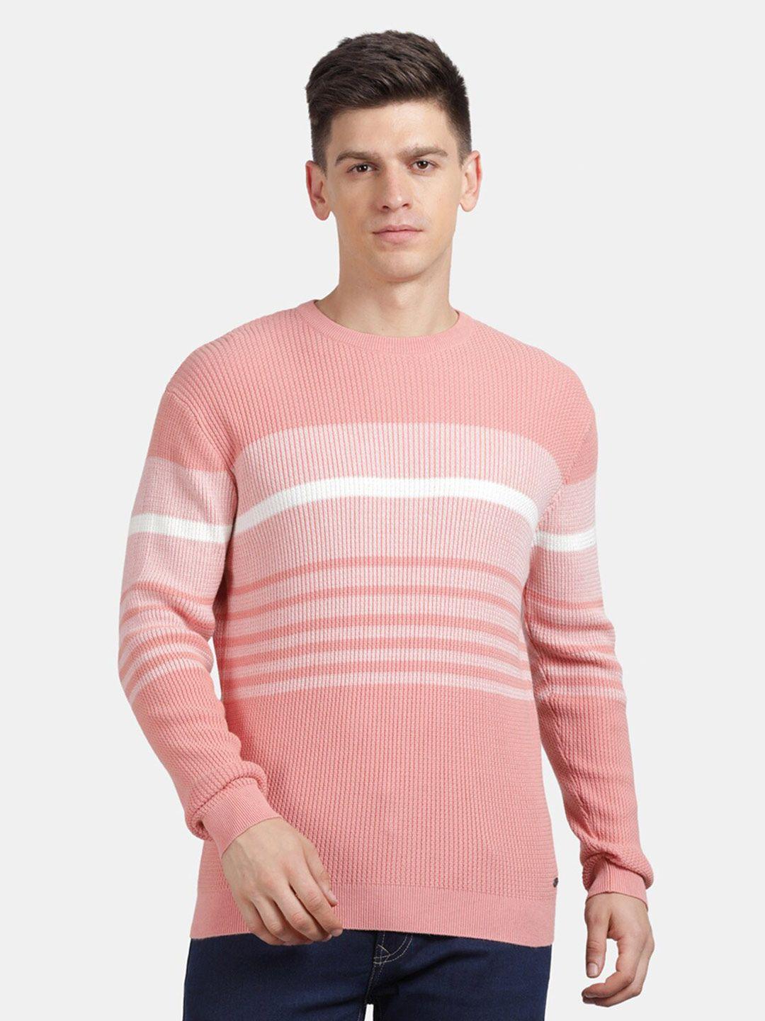 t-base men rose & white striped pullover