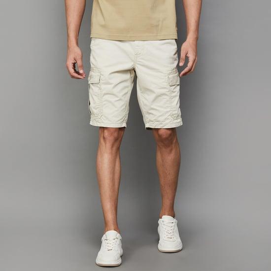 t-base men solid regular fit cargo shorts