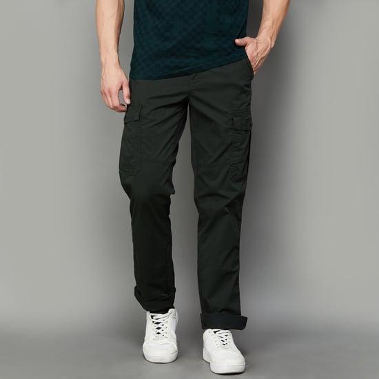 t-base men solid regular-fit cargo trousers