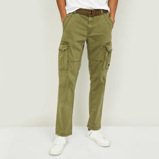 t-base men solid sim tapered fit trousers