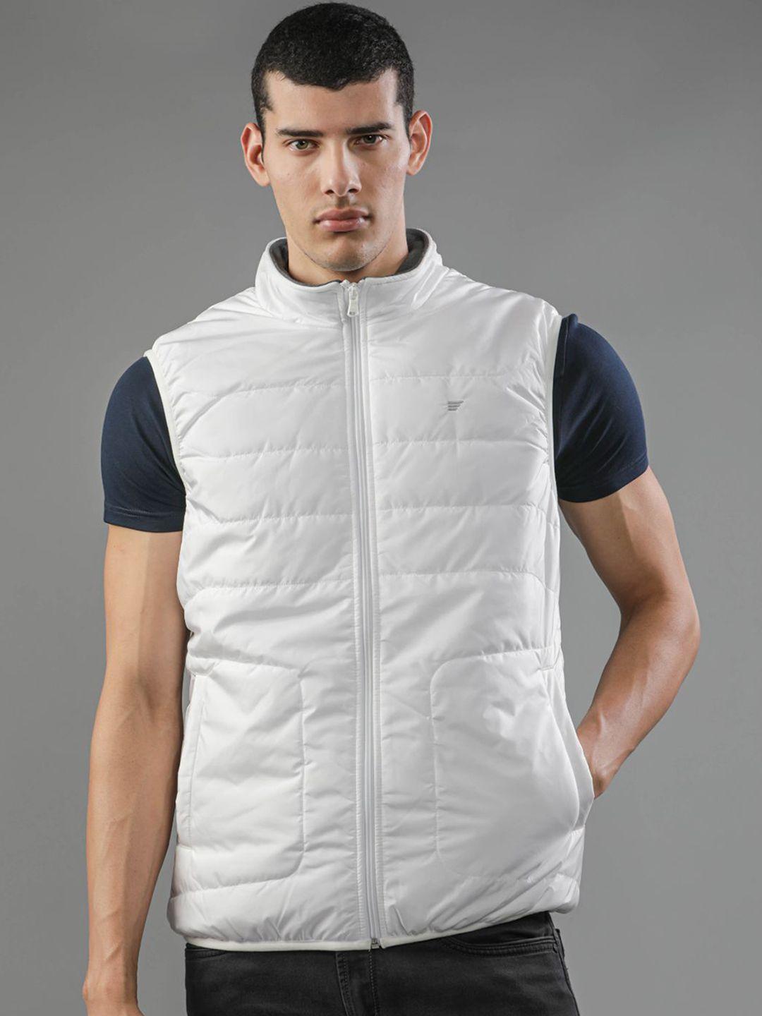 t-base men white colourblocked windcheater crop puffer jacket