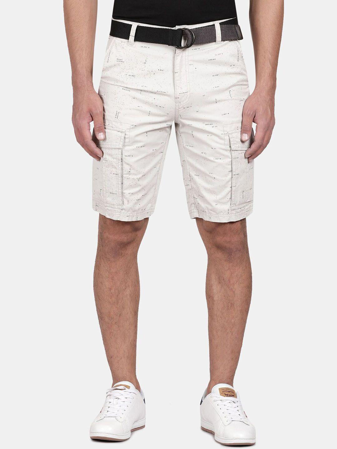 t-base men white printed cotton cargo shorts