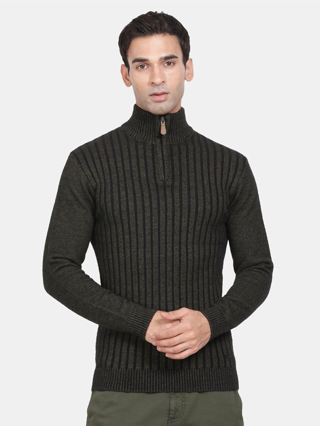 t-base striped turtle neck acrylic pullover