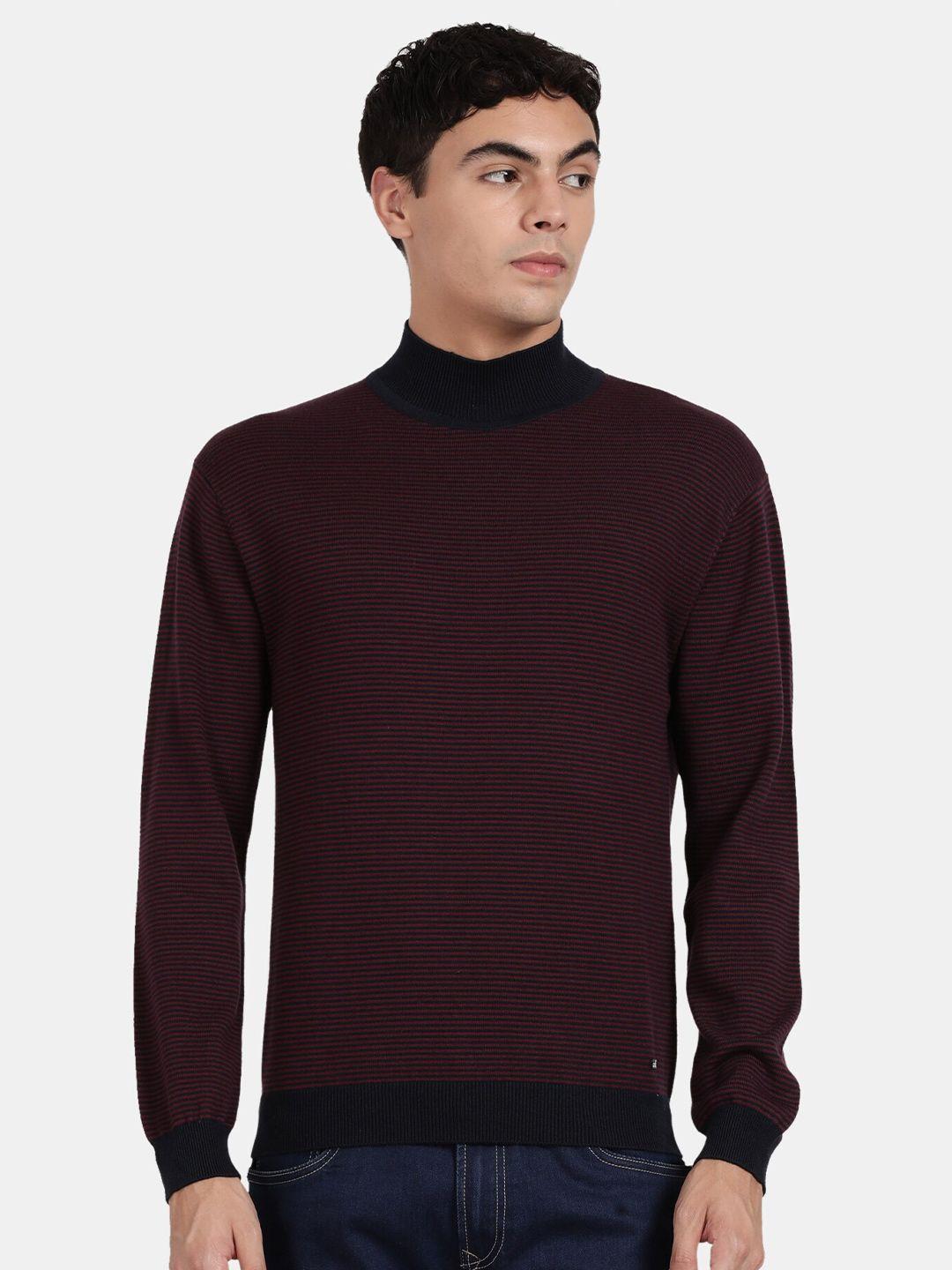 t-base striped turtle neck ribbed cotton pullover