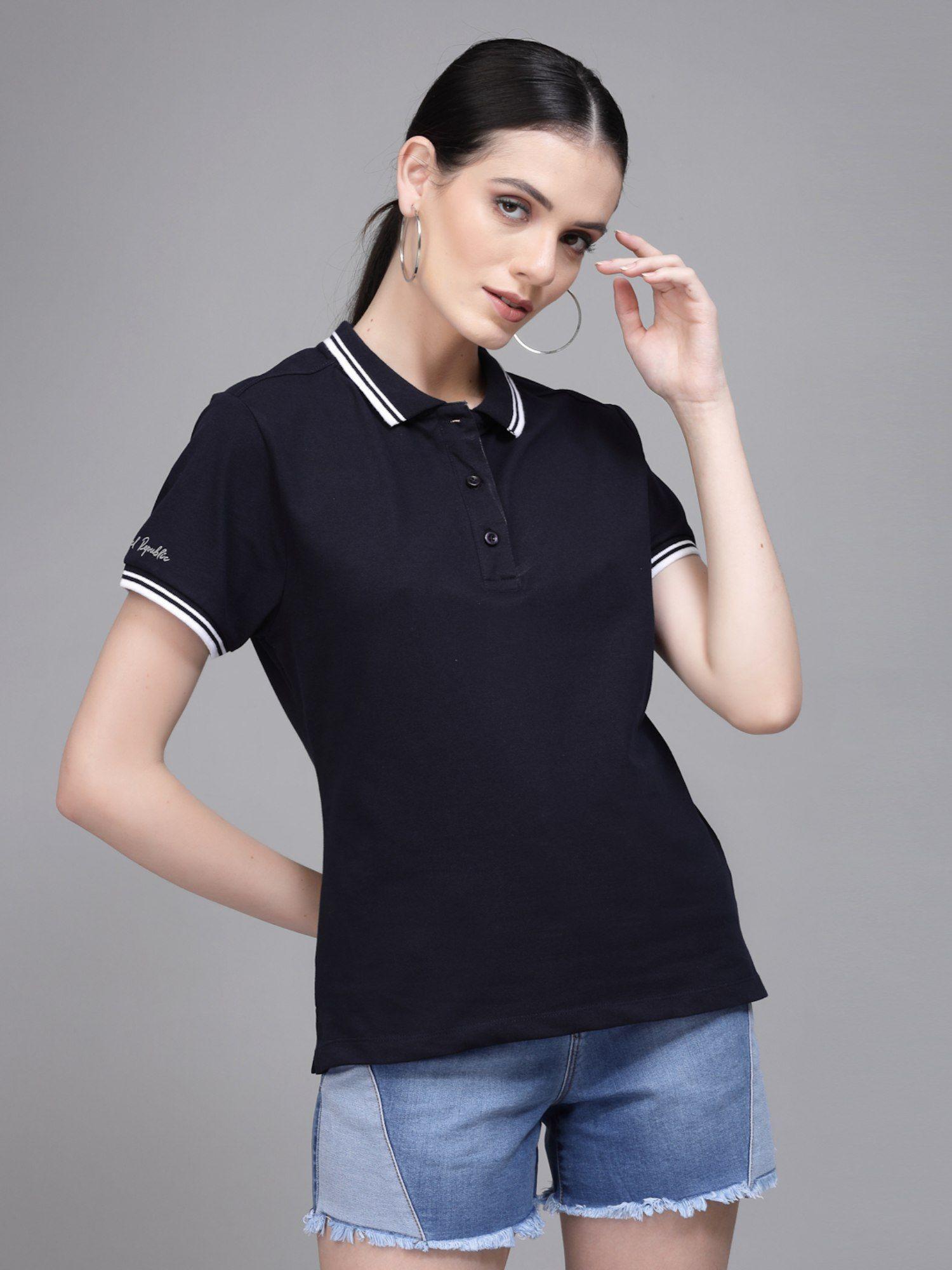 t-shirts for women navy blue collar neck t-shirts for women suitable