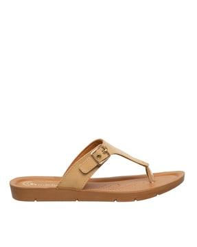t-strap flip-flops with buckle closer