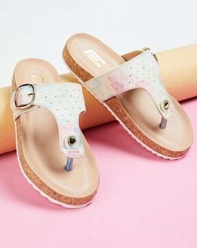t-strap embellished flat sandals
