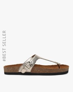 t-strap flat sandals with buckle