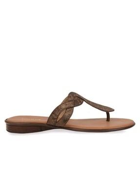 t-strap flat sandals with synthetic upper