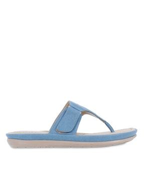 t-strap flat sandals with velcro-fastening