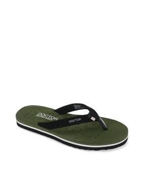 t-strap flip-flops with branding