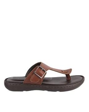 t-strap flip-flops with buckle accent