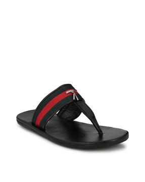 t-strap flip flops with synthetic upper