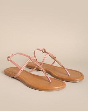 t-strap sandals with buckle closure