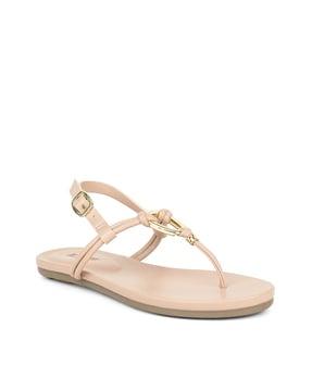 t-strap sandals with buckle closure