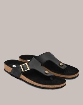 t-strap sandals with buckle closure