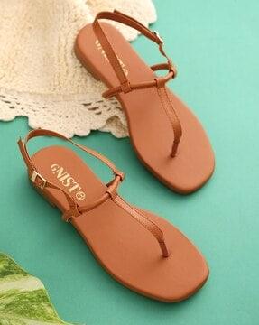 t-strap sandals with faux leather upper