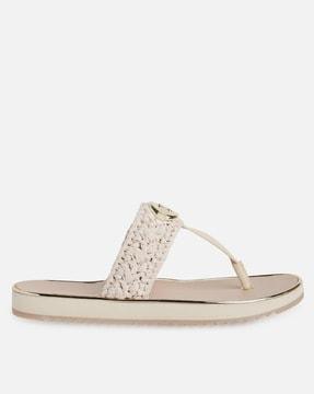 t-strap sandals with metal accent