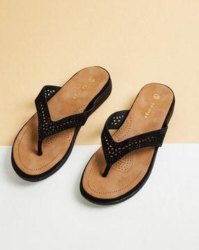t-strap slip-on sandals