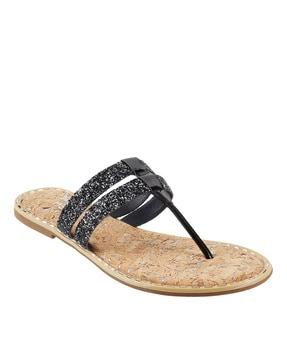t-strap slippers with embellished detail