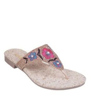 t-strap slippers with embellished detail