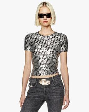 t-uncutie long l5 grey slim printed jersey top