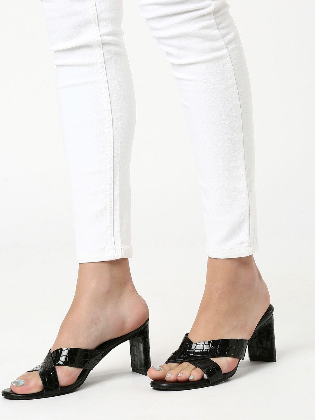 t.eleven cross strap textured open toe block heels