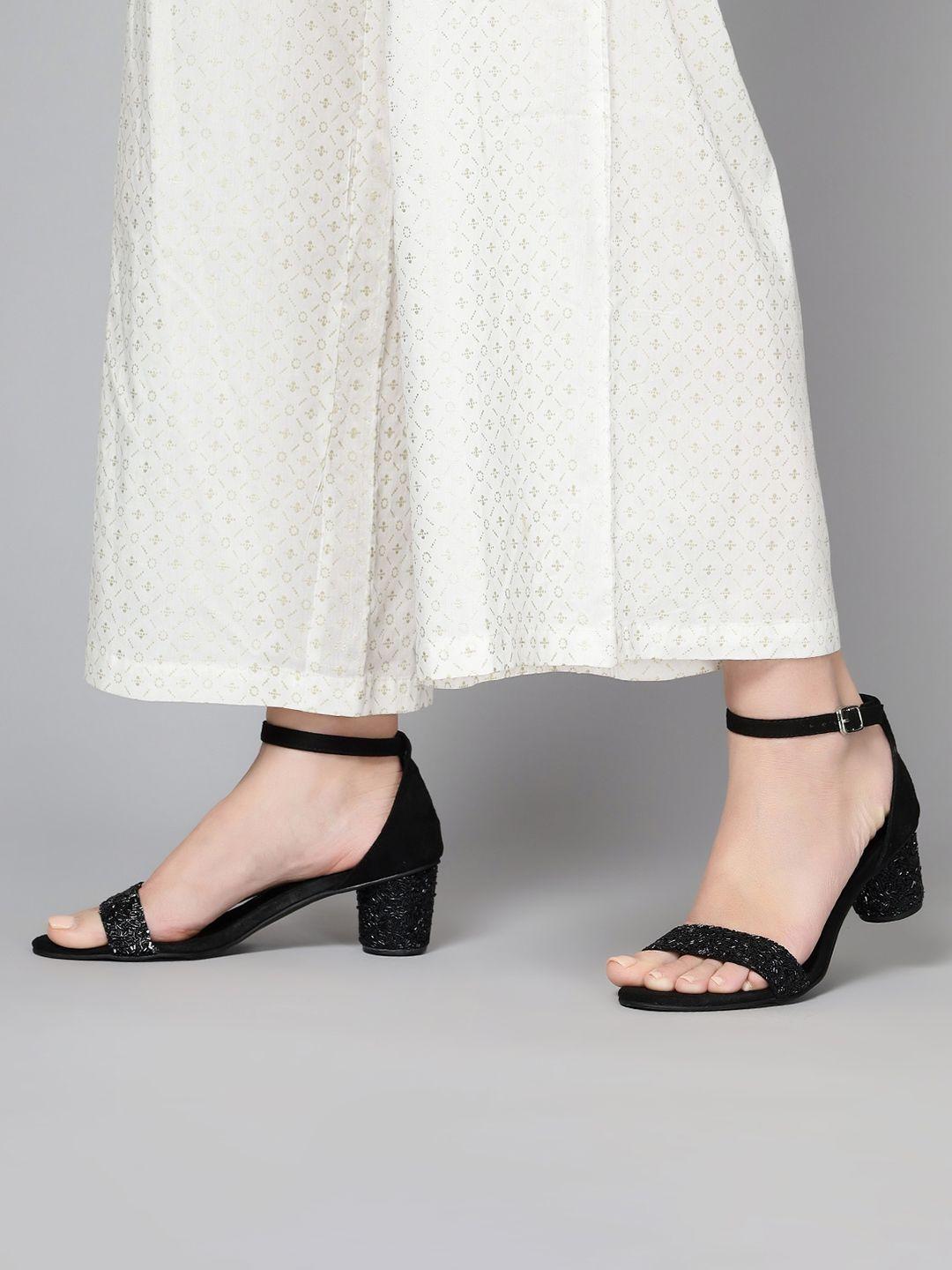 t.eleven open toe embellished block heels