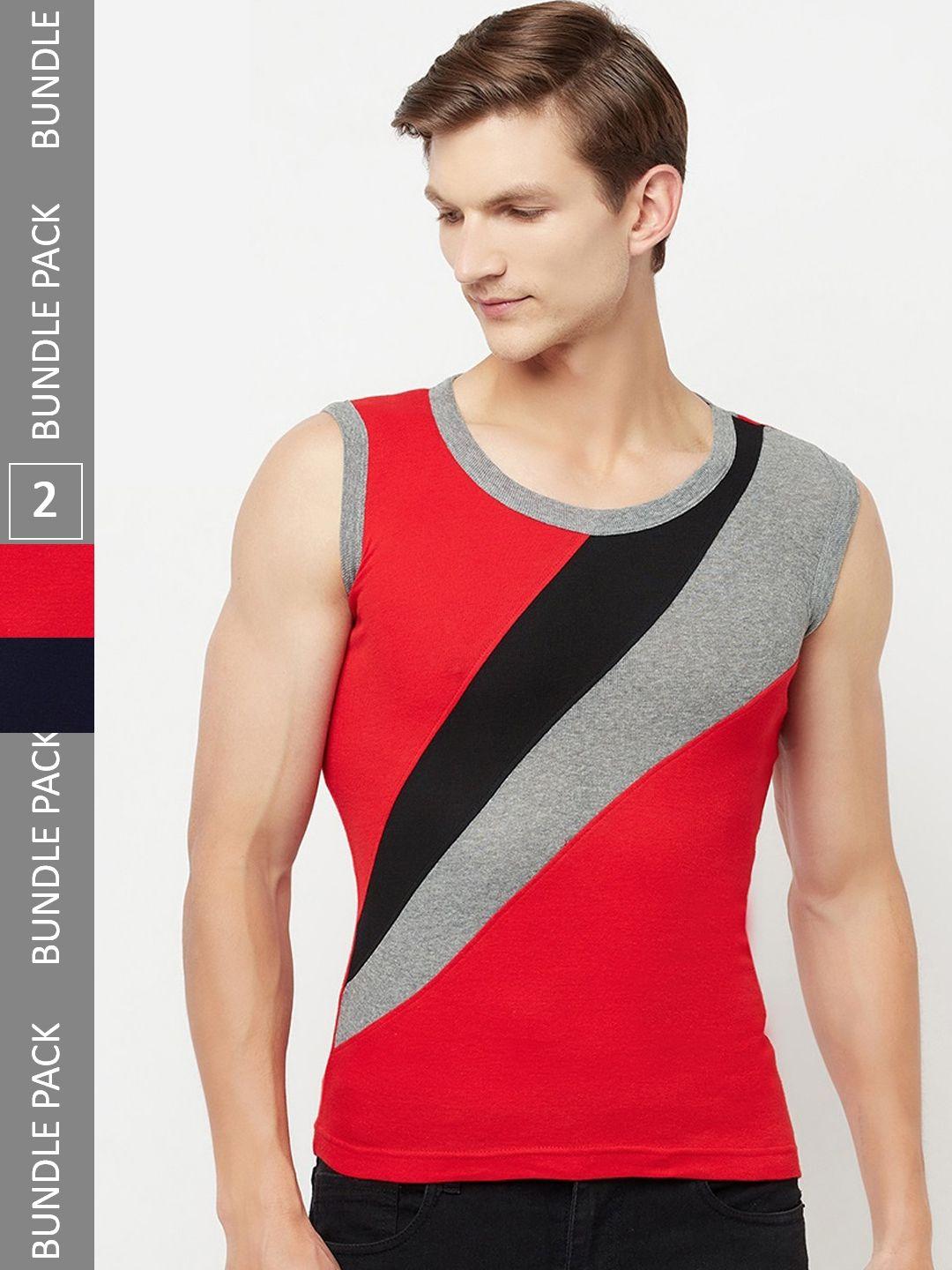 t.t. pack of 2 colourblocked pure cotton gym vests
