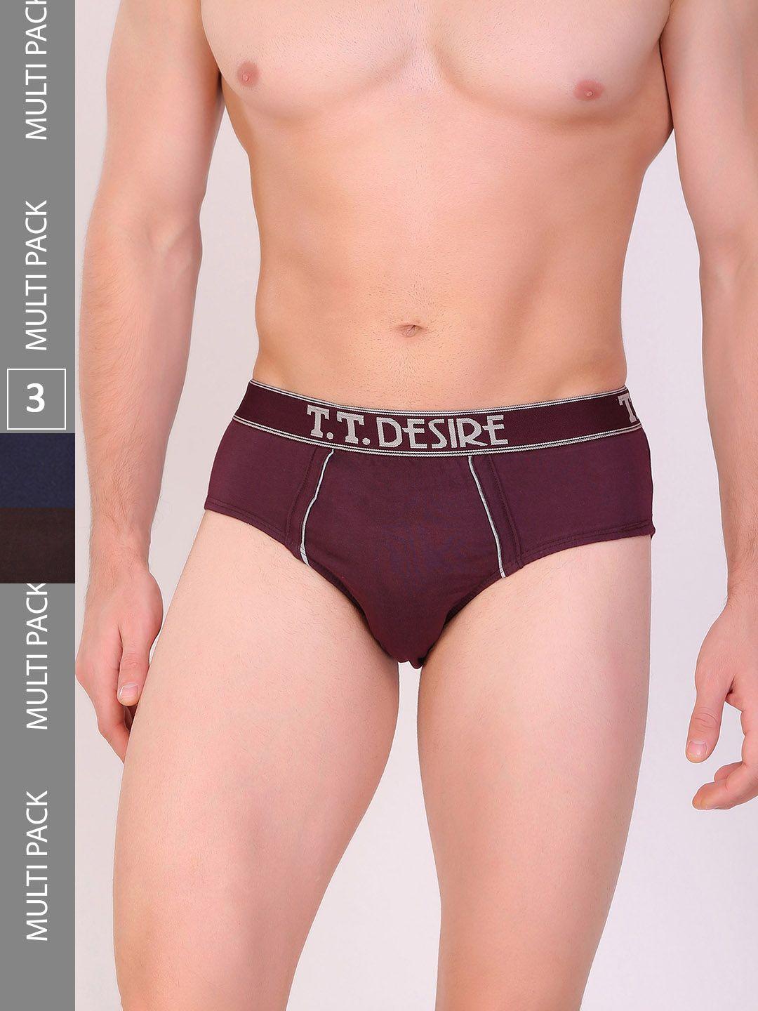 t.t. men desire pure cotton brief solid pack of 3 assorted
