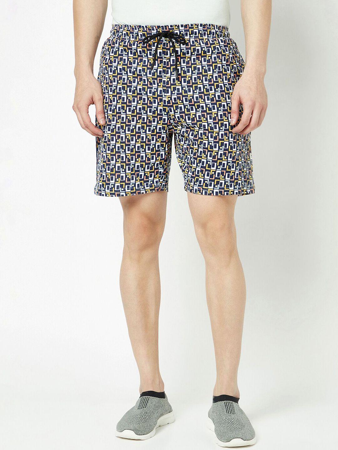 t.t. men geometric printed mid rise drawstring sports shorts