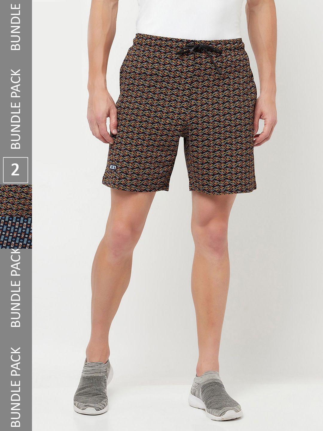 t.t. men pack of 2 printed mid-rise cotton shorts