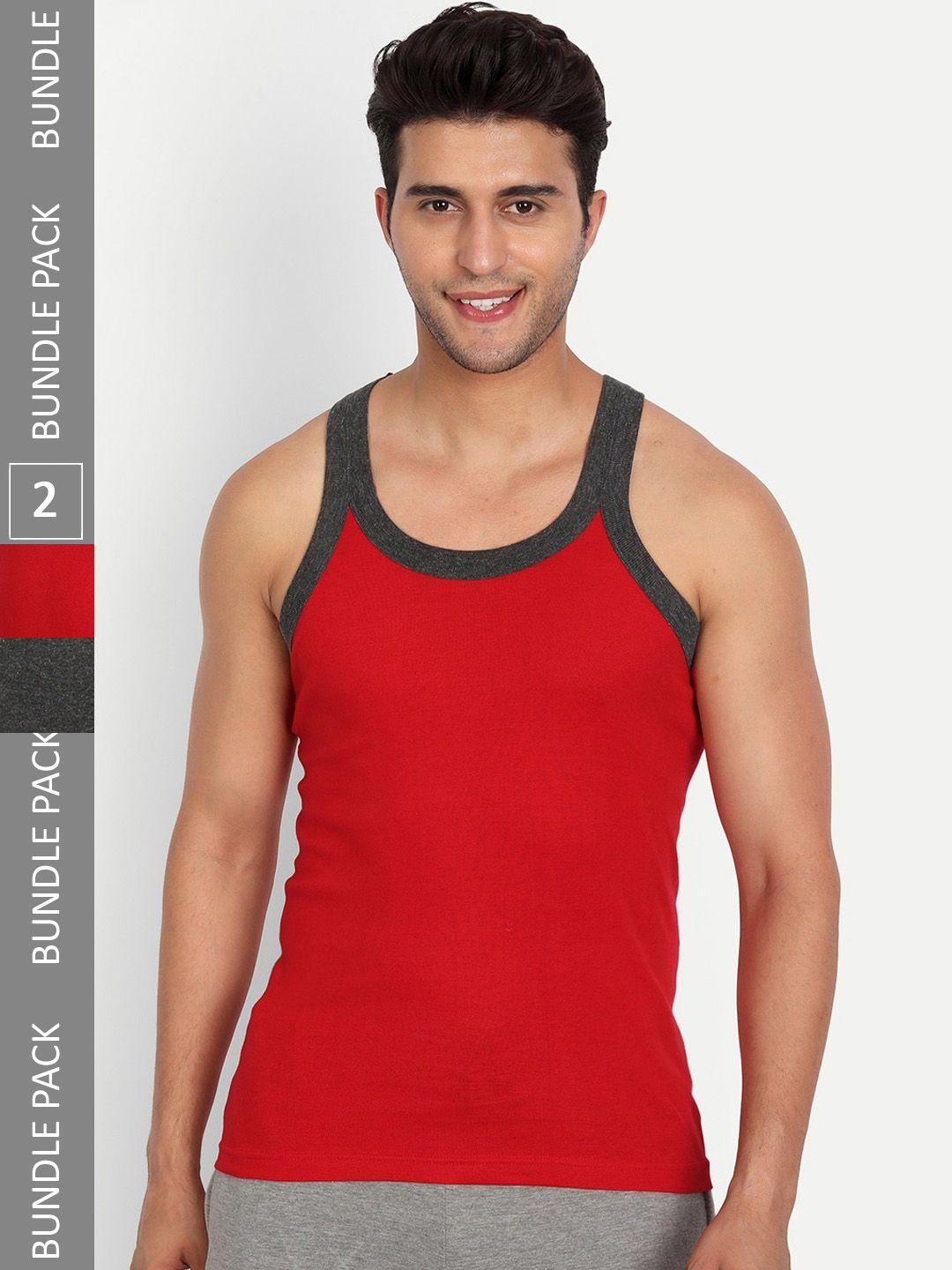 t.t. men set of 2 solid cotton innerwear gym vests