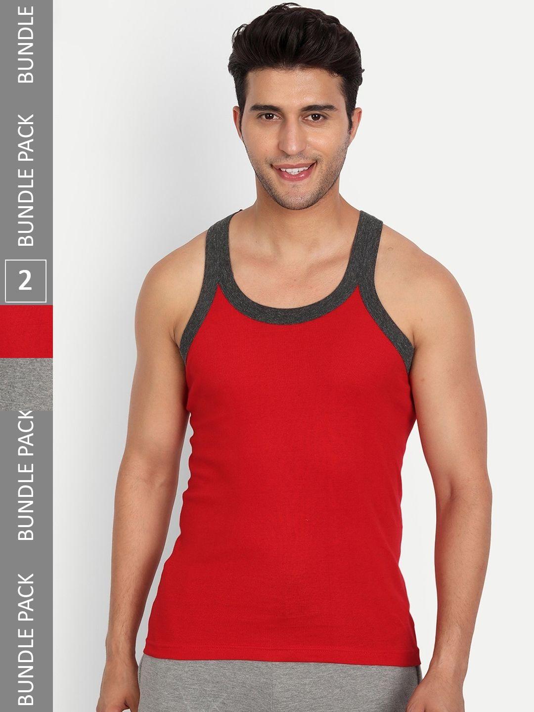 t.t. pack of 2 combed cotton solid gym vest