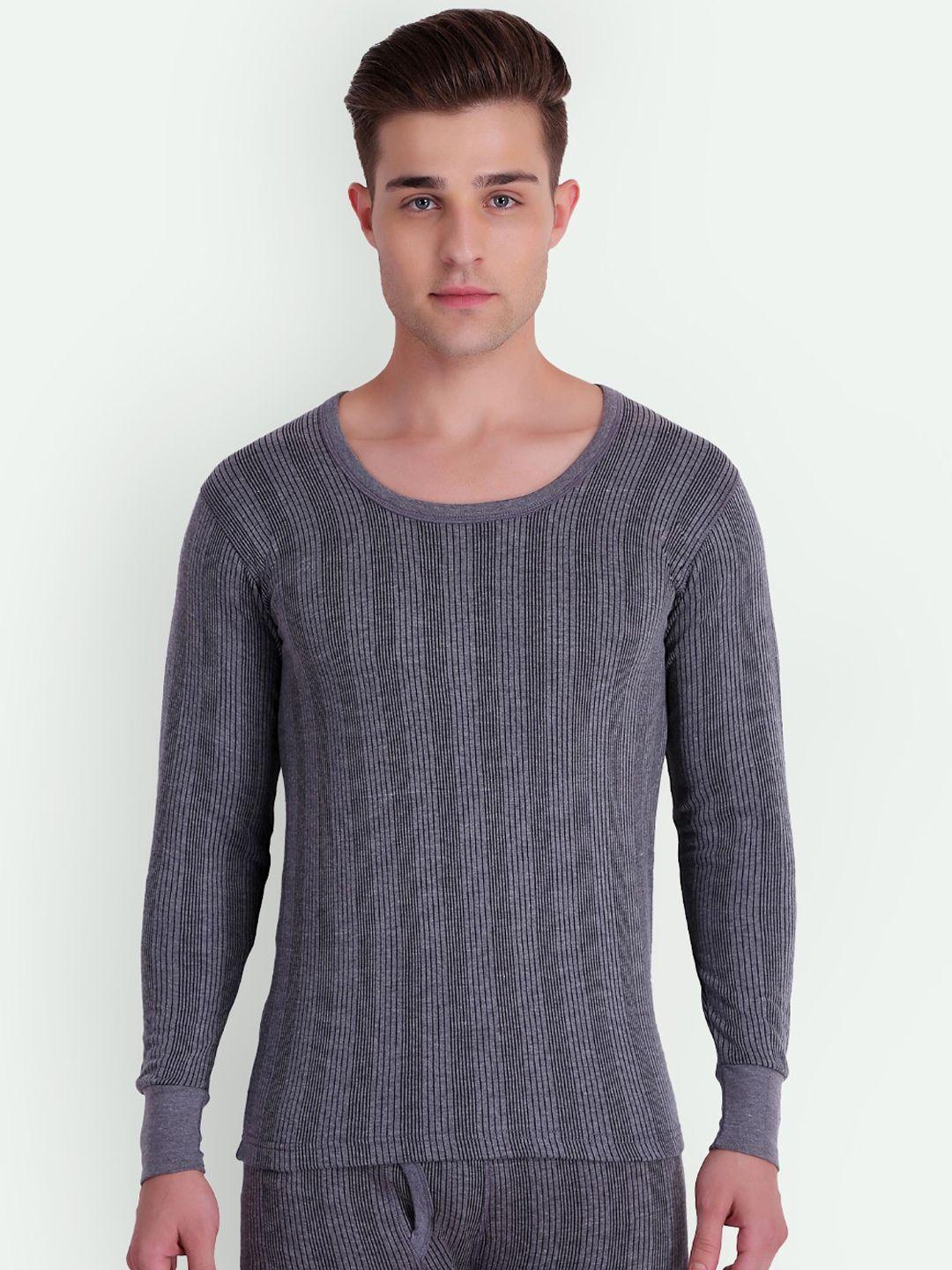 t.t. striped round neck ribbed polyfill technology thermal set