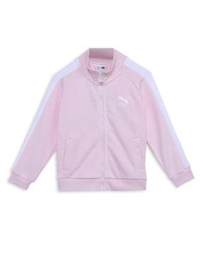 t7 zip-front track jacket with logo embroidery