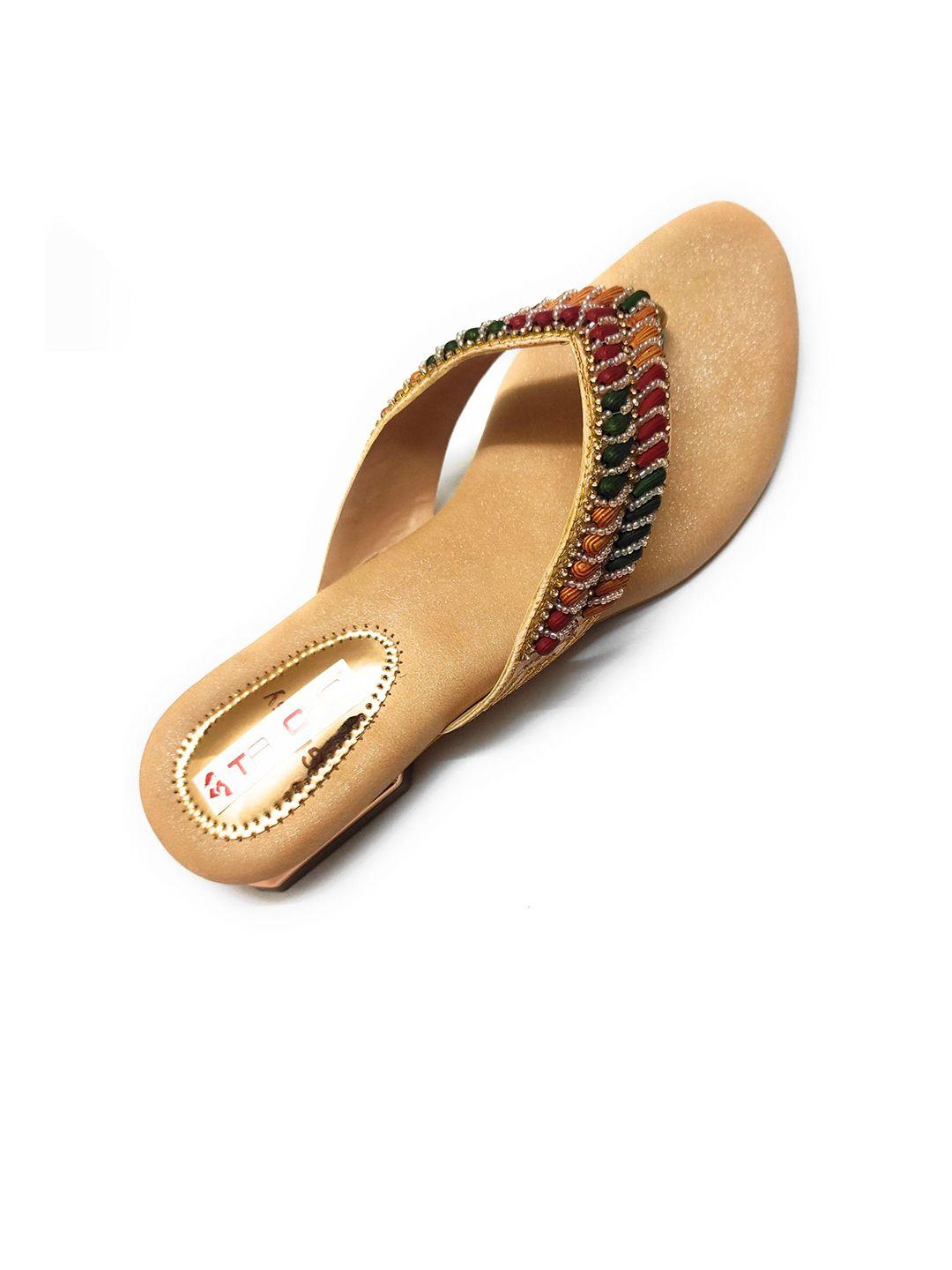 ta chic women gold-toned ethnic ballerinas with bows flats