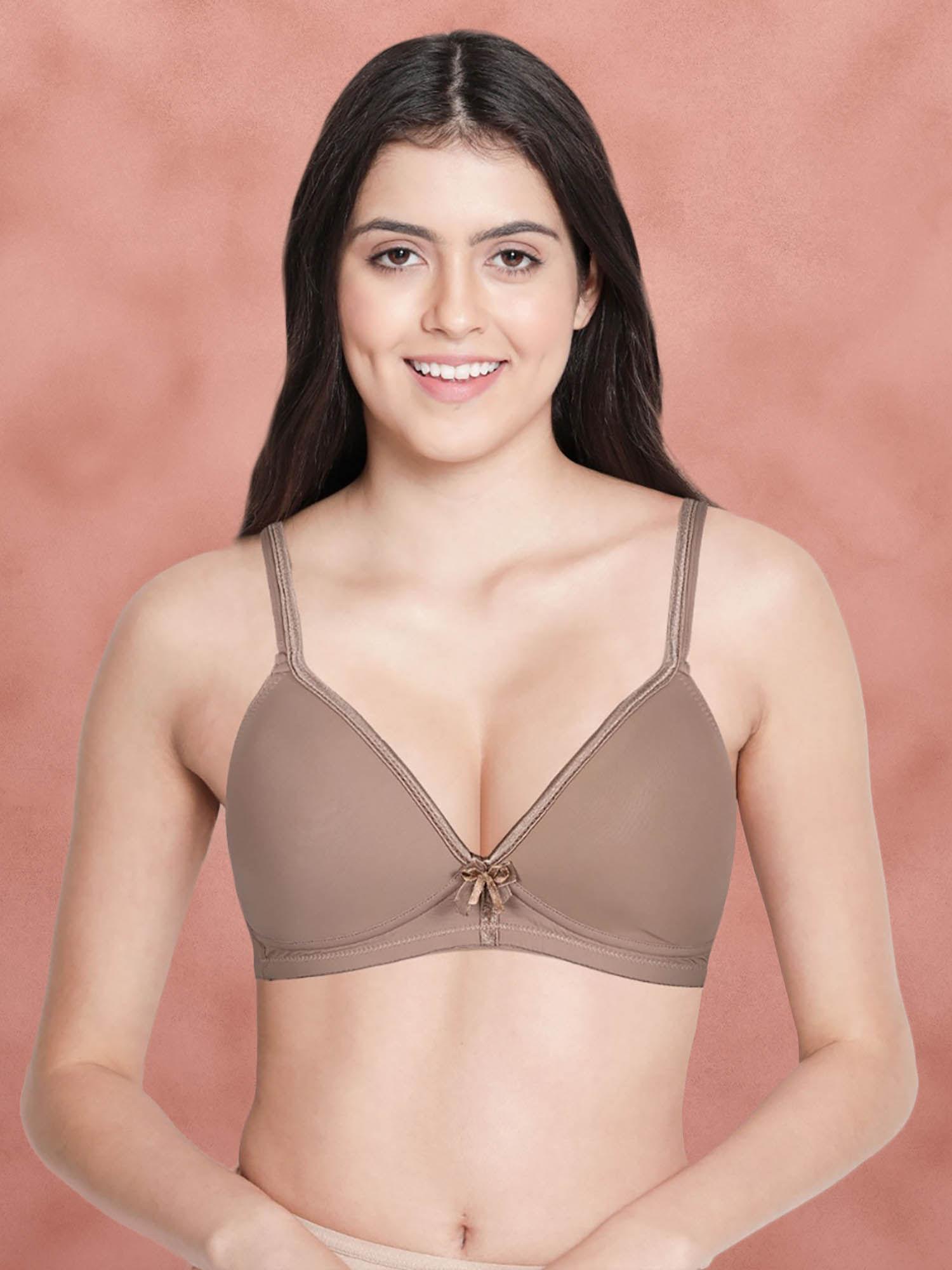 taabu by shyaway almond buff satin trim padded wirefree t-shirt bra